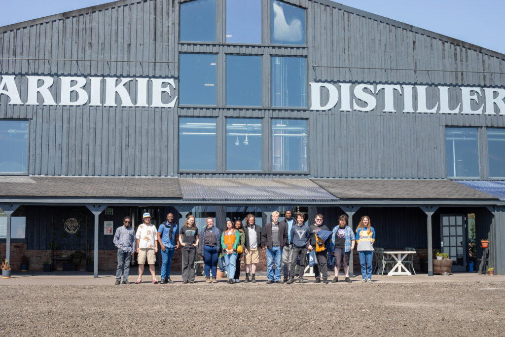 BARIToNE PhD student Cohorts 1 and 2 outside Arbikie Distillery